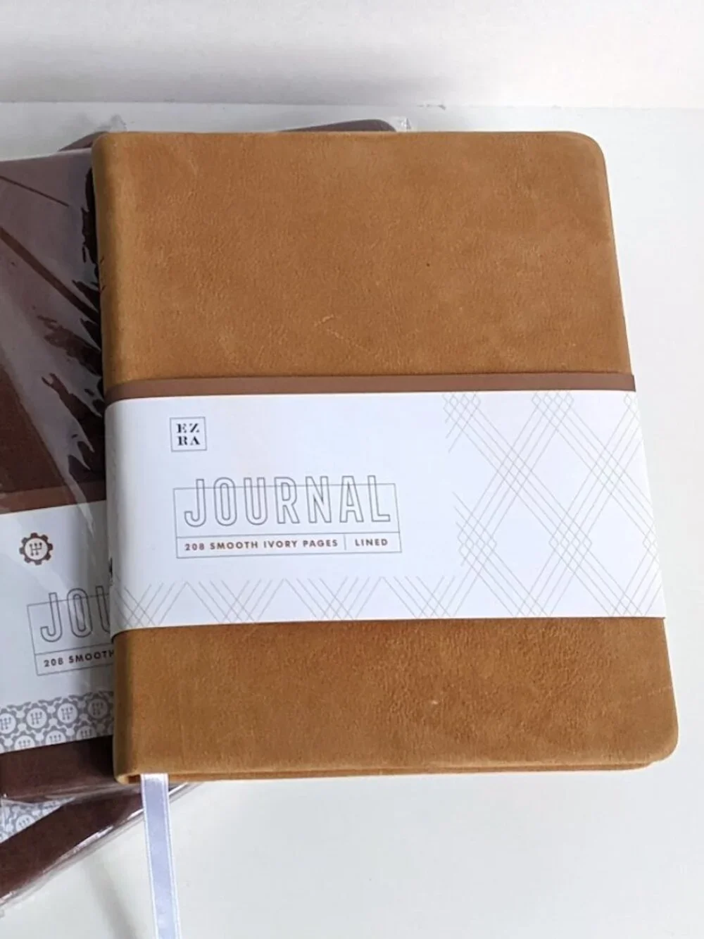 One Yellow Brown Leather Journal Notebook, 208 Smooth Ivory Pages